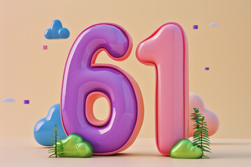 Number 61 in 3d style - obrazy, fototapety, plakaty