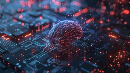 Human brain connected to futuristic technology interface, concept of AI integration and innovation