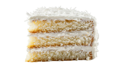 Tempting Coconut Cake Slice on Transparent Plate, Delicious Homemade Dessert for Celebrations, Bakery Shop's Fresh Pastry with Creamy Coconut Icing
