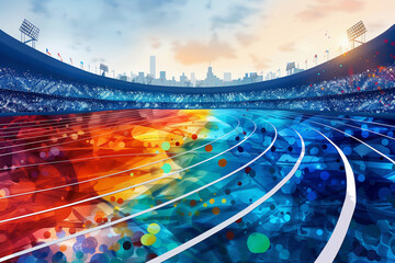 watercolor sports stadium with heatmapping during the summer olympic games