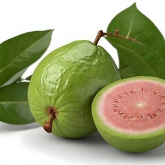 Guava fruit half cutting piece and leaves


