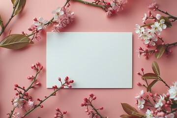 Elegant Spring Floral Frame with Blank Space for Text on Pink Background,flowers