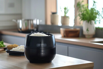 A black rice cooker with an audible alert when rice is ready, ensuring you never miss a meal.