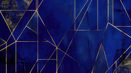 Background. Deep Blue Backdrop Enhanced by Golden Lines and Textual Space Abstract