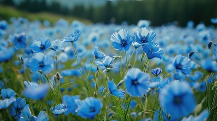 Radiant Blue Floral Splendor: Breathtaking Field Under the Bright Sun