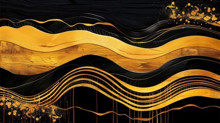 Background. Craft a luxurious prompt featuring an abstract template of gold and black stripes complemented by golden accents