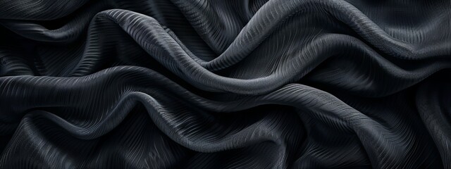 Fototapeta premium Close-up twisted black fabric with a refined texture.