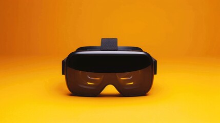 A sleek virtual reality headset against a striking yellow backdrop.