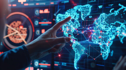 Monitoring and managing security technology in a military surveillance hub headquarters. Concept Military Surveillance