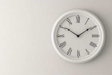 Classic White Wall Clock on a Light Background - Time Management Concept