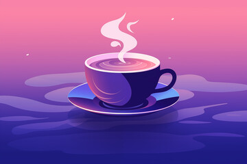 purple Cup of Coffee Rests Serenely Against pink Background Radiating Warmth and Comfort closeup photo