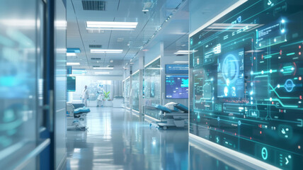 Obraz premium Medical technology hospital setting showcasing use computer technologies for treatment. Concept Hospital Technologies