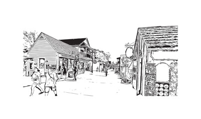 Print Building view with landmark of St Augustine is the city in USA. Hand drawn sketch illustration in vector.