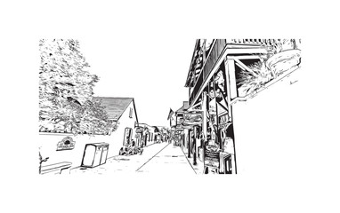 Fototapeta premium Print Building view with landmark of St Augustine is the city in USA. Hand drawn sketch illustration in vector.