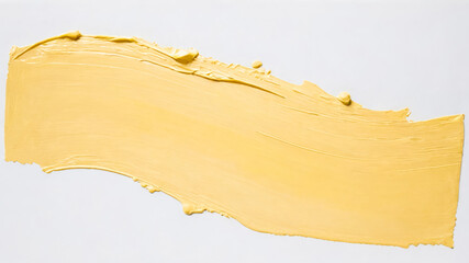 Oil brush strokes isolated on white background. Delicate yellow abstract painting composition. Copy space.