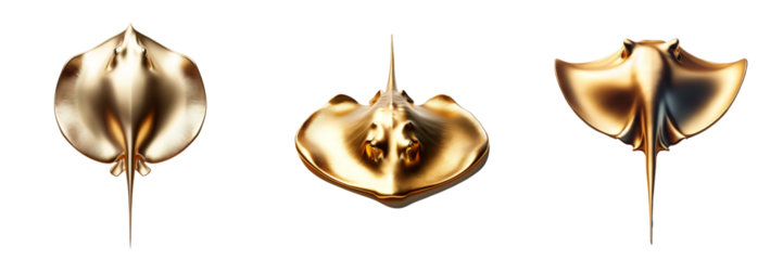Set of Three gold stingray fish with long tails