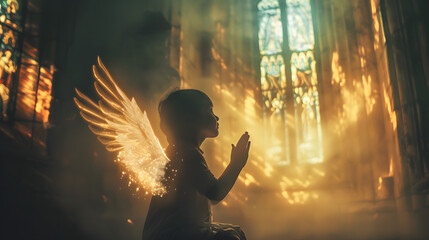 Whispers in the Chapel: A Child's Prayer and the Radiant Wings of Angels, power pray God Jesus