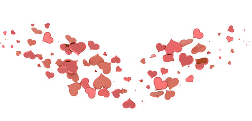 Falling red and pink hearts isolated on transparent background. Valentine’s day design