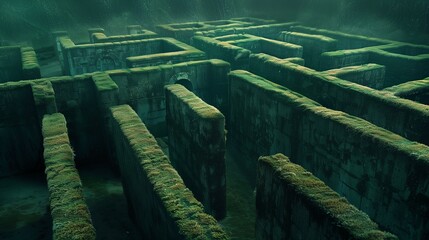 A maze with high walls and dead ends, representing the complexity of navigating mental health challenges.