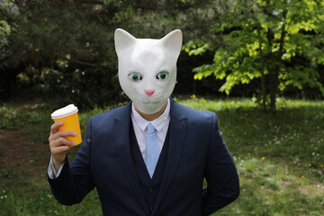 Businessman with a cat face