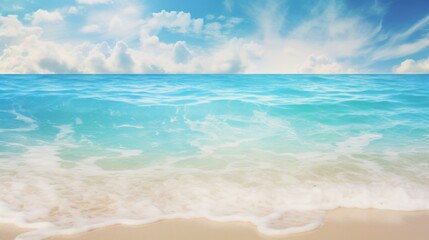 Gentle foamy ocean waves gracefully approaching a sun-kissed beach, evoking a sense of peacefulness and simplicity