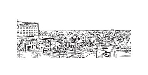 Obraz premium Print Building view with landmark of St Augustine is the city in USA. Hand drawn sketch illustration in vector.
