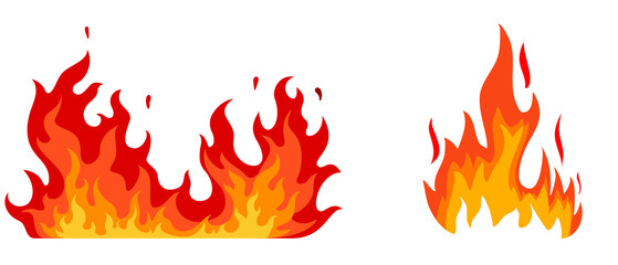 Set of beautiful fire flames isolated on white background