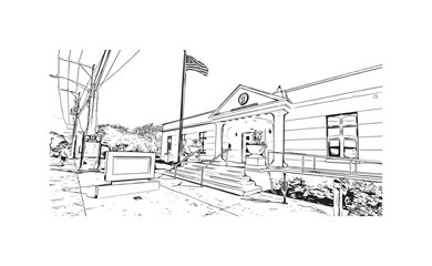 Print Building view with landmark of St Augustine is the city in USA. Hand drawn sketch illustration in vector.