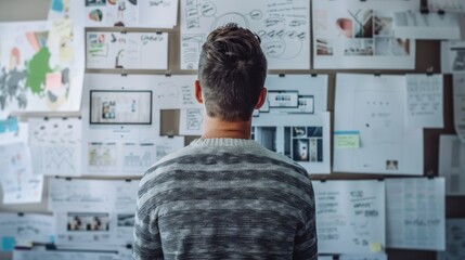 The image of an entrepreneur considering the company's development strategy, business concept.