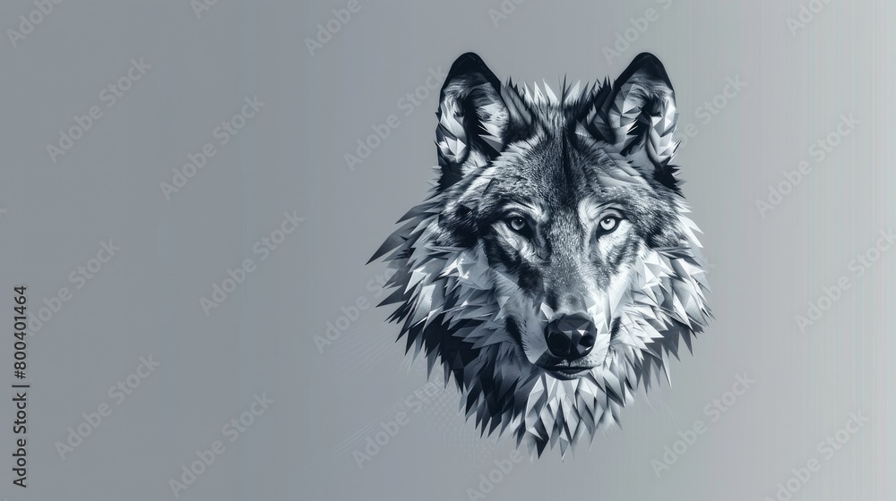 Poster a wild wolf face depicted in a low poly triangular and wireframe vector illustration, isolated on a 
