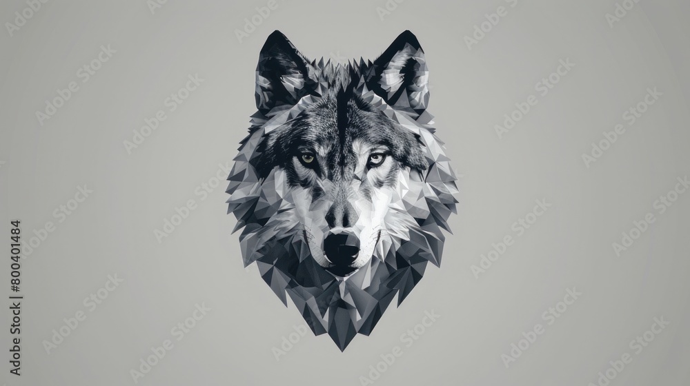 Poster a wild wolf face depicted in a low poly triangular and wireframe vector illustration, isolated on a 