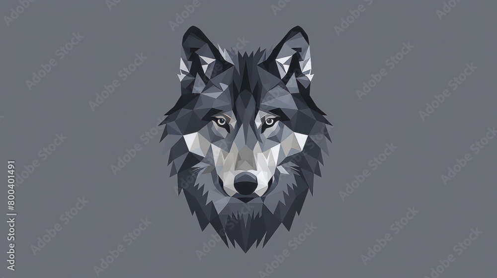 Poster a wild wolf face depicted in a low poly triangular and wireframe vector illustration, isolated on a 
