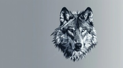A wild wolf face depicted in a low poly triangular and wireframe vector illustration, isolated on a grey background. The polygonal style design is trendy and suitable for modern logos.