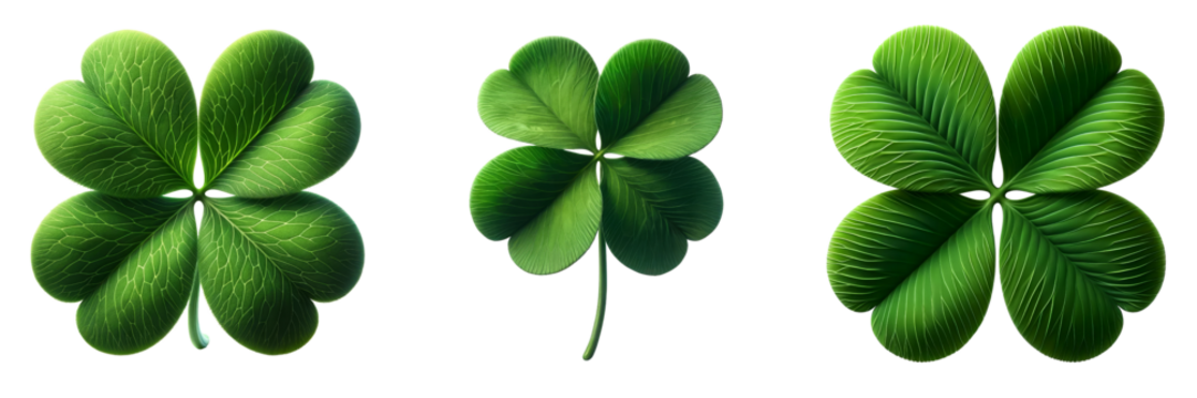 Set of green clovers are shown in a row