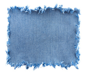 Piece of torn denim on a white background. Denim texture