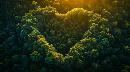 Lush Green Heart: Aerial Perspective of Nature's Love, generative ai