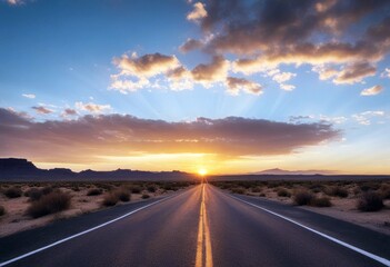 Fototapeta premium 'route sunset highway road national freedom trip holiday desert 66 scenic maker trail us signs heritage historical asphalt bitumen destination expressway future moving drive'