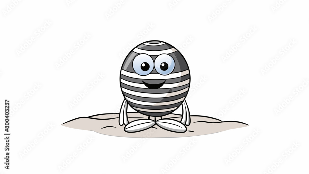 Poster a black and white cartoon character with large soulful eyes and a shy smile. its round compact body 