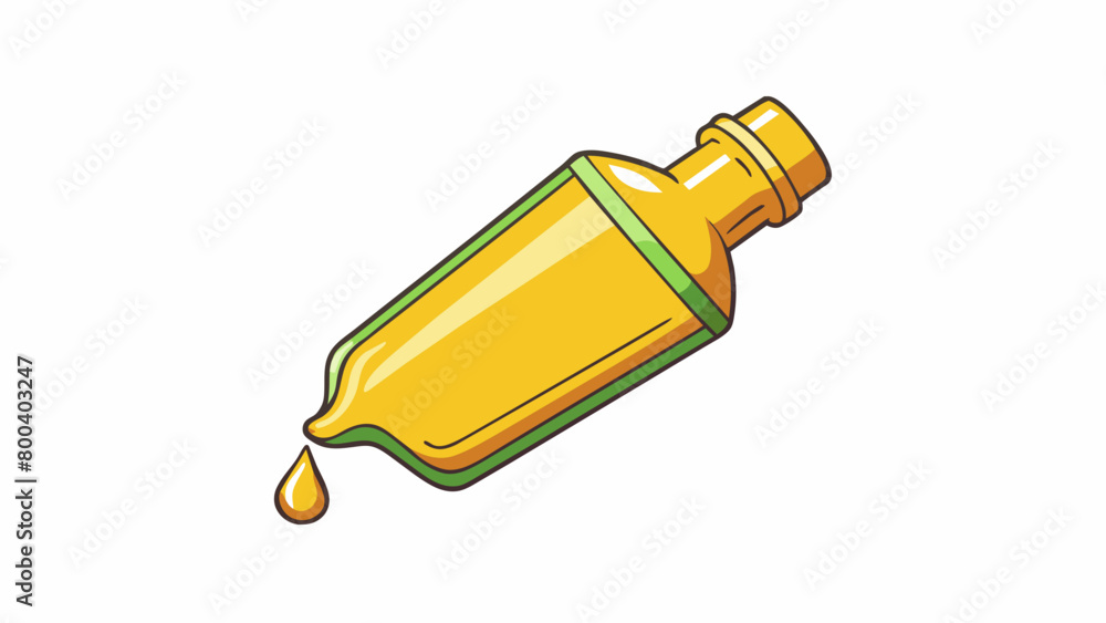 Poster a bottle of golden yellow liquid with a smooth and velvety texture. it pours easily and has a distin