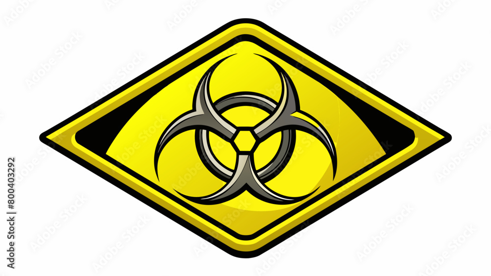 Poster a bright yellow sign with a biohazard symbol in the center surrounded by a thick black border. the s