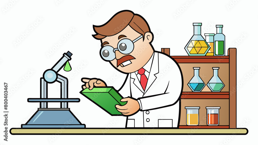 Poster a chemist is seen hunched over a microscope carefully studying the structure of a small crystal held