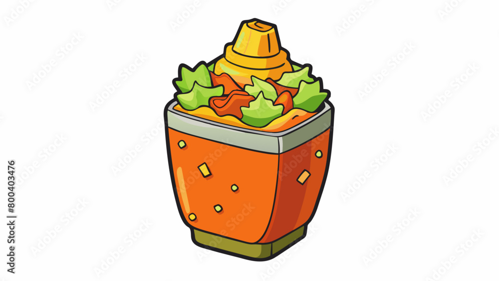 Aufkleber a chunky dressing with a bold orange color filled with bits and pieces of chopped vegetables and es.