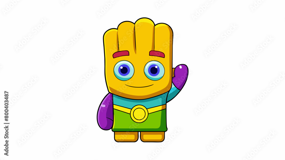 Poster a childsized brightlycolored glove with a cartoon character design complete with a soft flexible poc