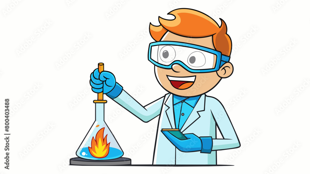 Poster a chemist is using a bunsen burner to carefully heat a glass beaker filled with a clear liquid. the 