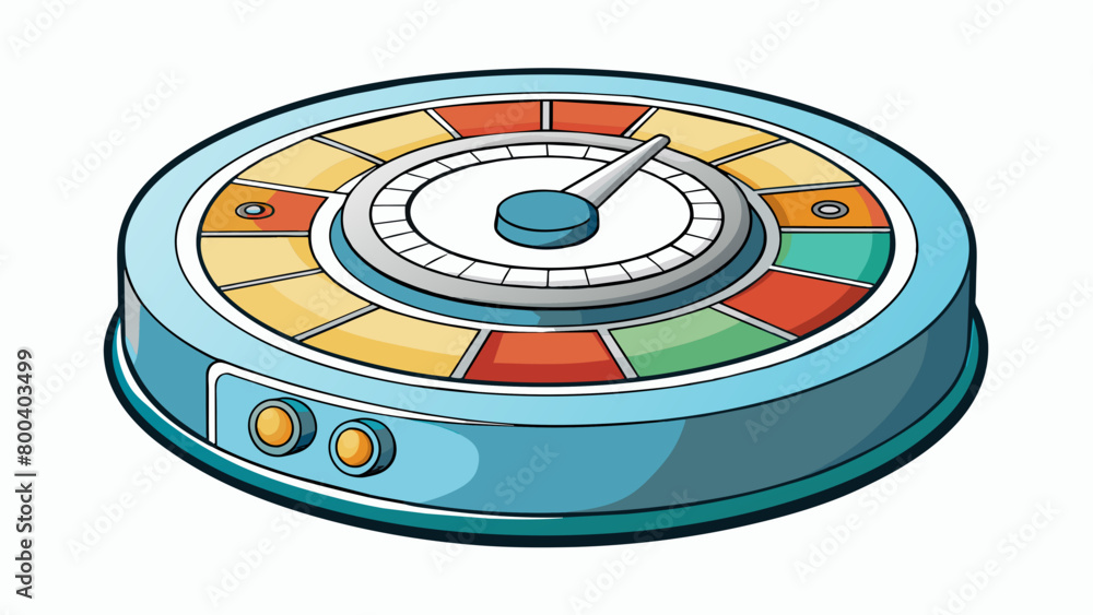 Poster A circular device with a dial and a needle that moves to indicate the temperature. The dial is marked with different numbers corresponding to specific. Cartoon Vector.