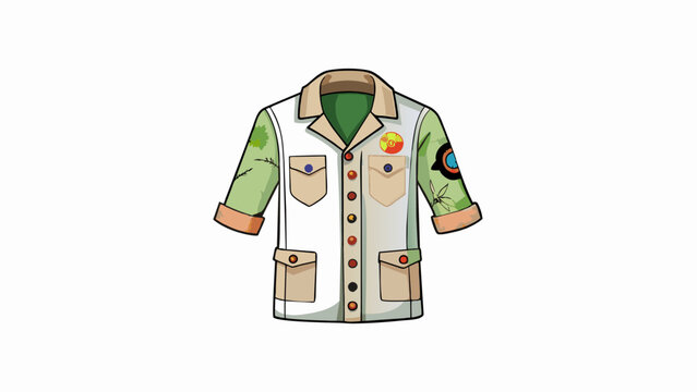 A childsized lab coat with a reflective strip down the back for safety. The sleeves are rolled up revealing paint stains and glitter evidence of many. Cartoon Vector.