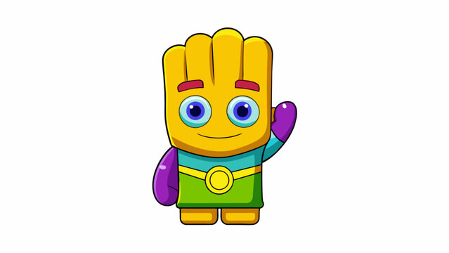 A childsized brightlycolored glove with a cartoon character design complete with a soft flexible pocket for easy catching and throwing.  on white. Cartoon Vector.