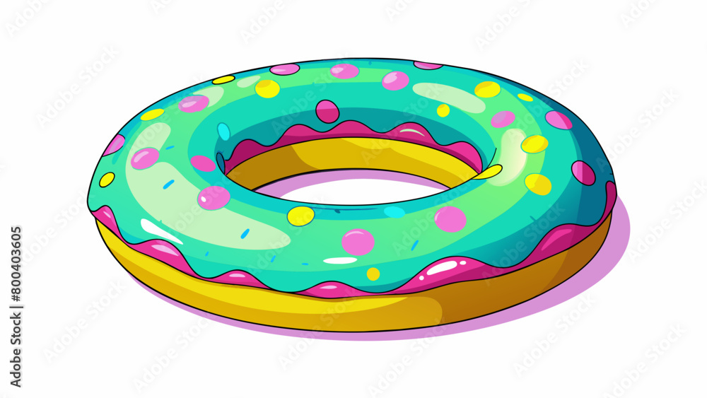 Poster A colorful inflatable inner tube shaped like a donut and decorated with fun patterns. Its great for lounging in the waves or floating around in the. Cartoon Vector.
