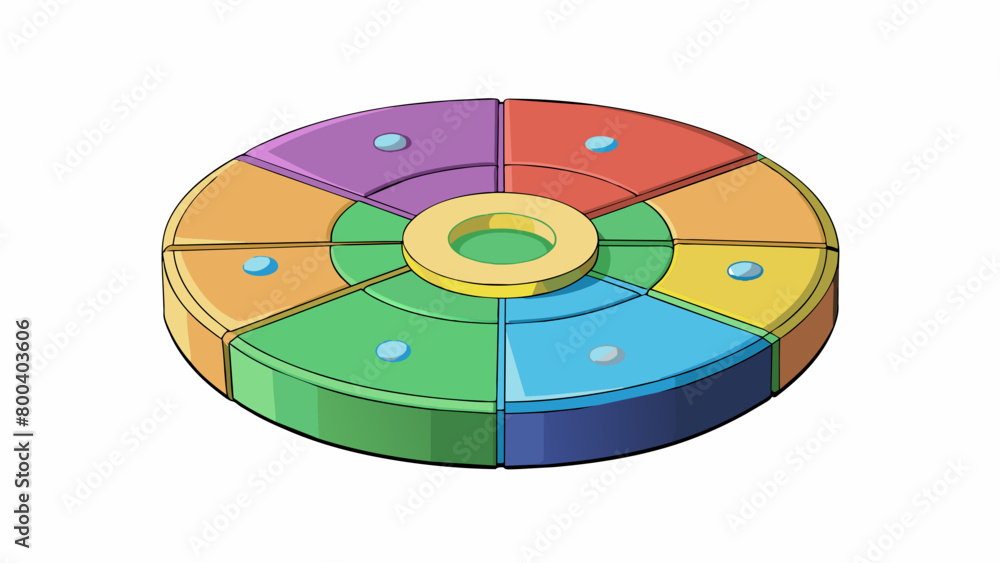 Aufkleber A colorful circular board with a thin segmented ring in the center. Each segment is a different color and has a number on it with a small hole in the. Cartoon Vector.