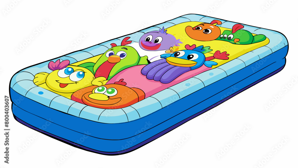 Poster a colorful and fun inflatable mattress with cartoon characters printed on it perfect for childrens s